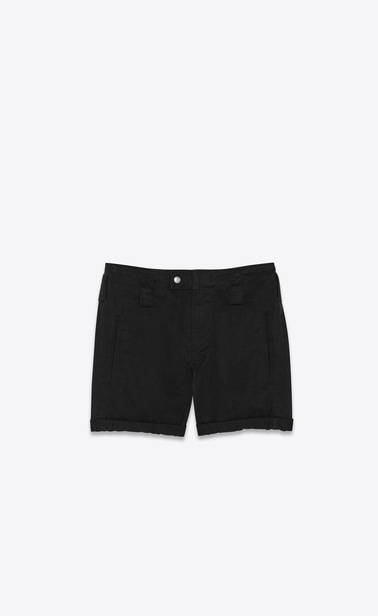 Military shorts in cotton and linen gabardine